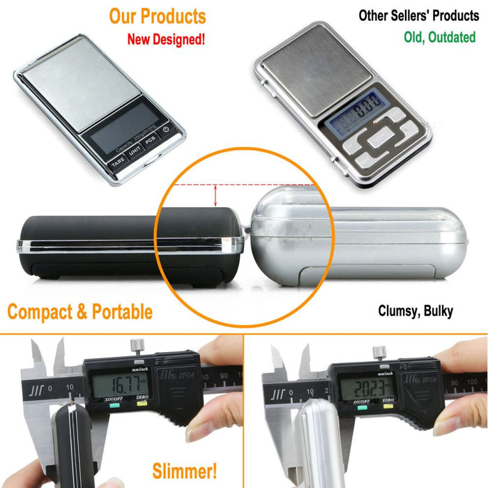 Comparison of compact and portable digital scales with other sellers' products.