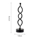 Black metal spiral table lamp with a round base, shown with dimension markings of 35.5 cm height and 9.