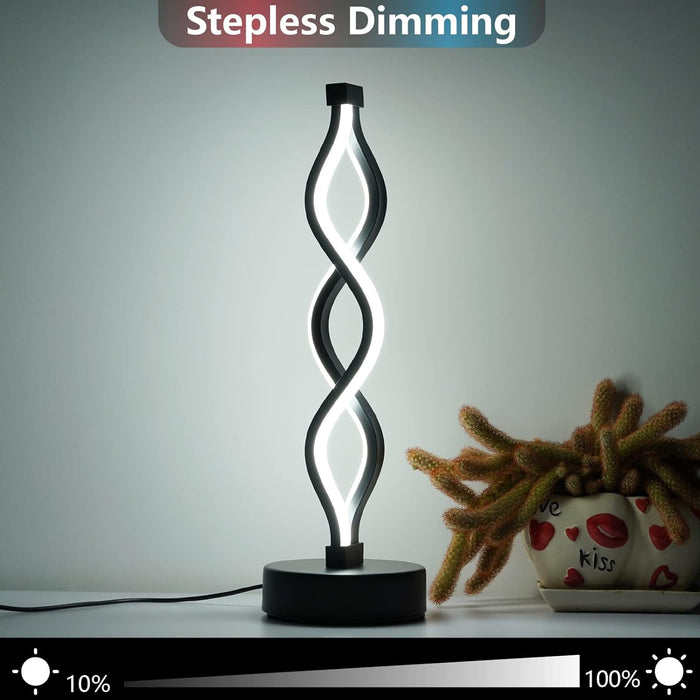 Modern LED table lamp with stepless dimming feature on a neutral background
