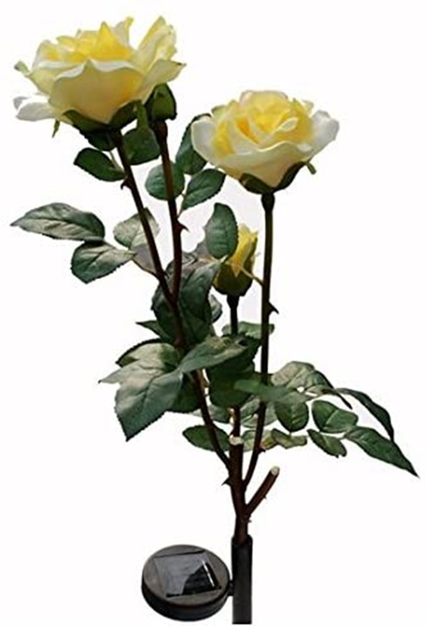 Solar Flower LED Light Artificial Rose Garden Landscape Decor Yellow
