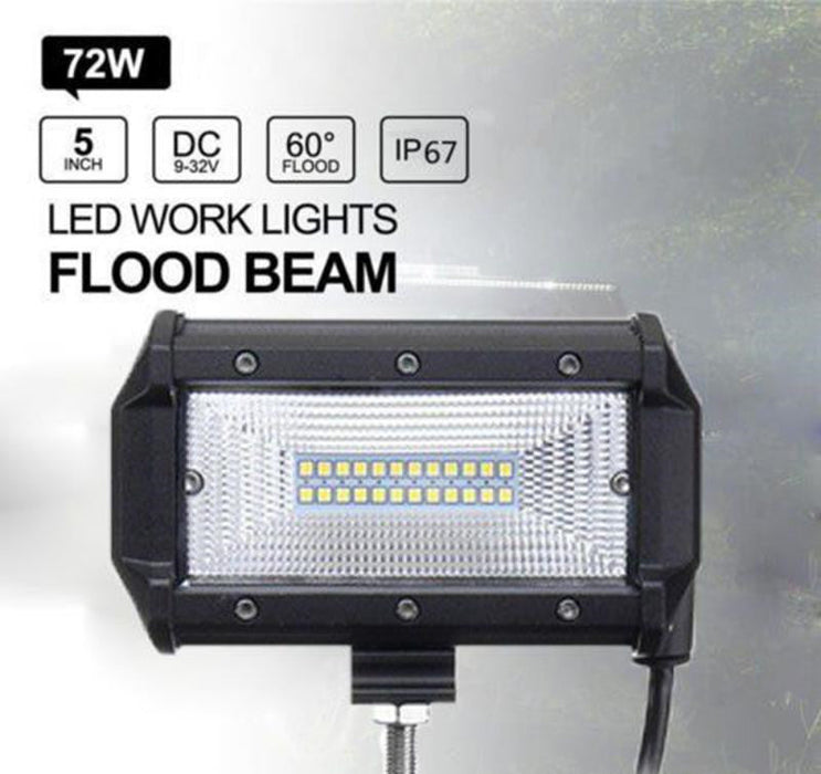 72W LED Work Light Bar Flood Lights 2 Pack for 4WD, Truck & SUV