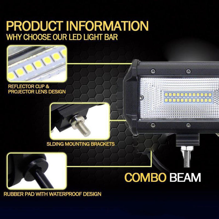 72W LED Work Light Bar Flood Lights 2 Pack for 4WD, Truck & SUV