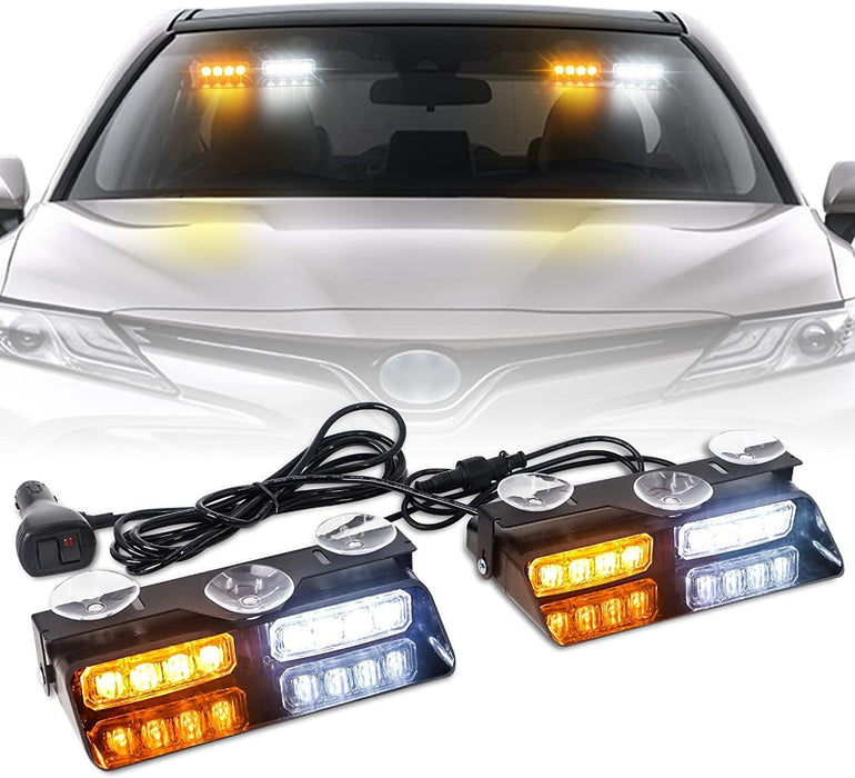 12V 2 in 1 Emergency Dash Strobe Lights Interior Windshield Amber White Warning