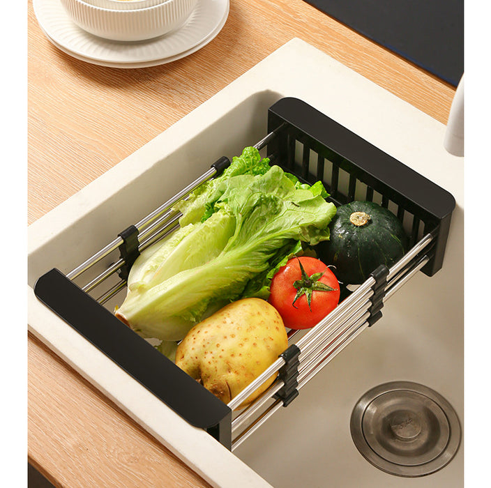 Adjustable Drainer Basket Drain Tray for Dish,Fruit