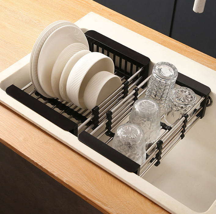 Adjustable Drainer Basket Drain Tray for Dish,Fruit