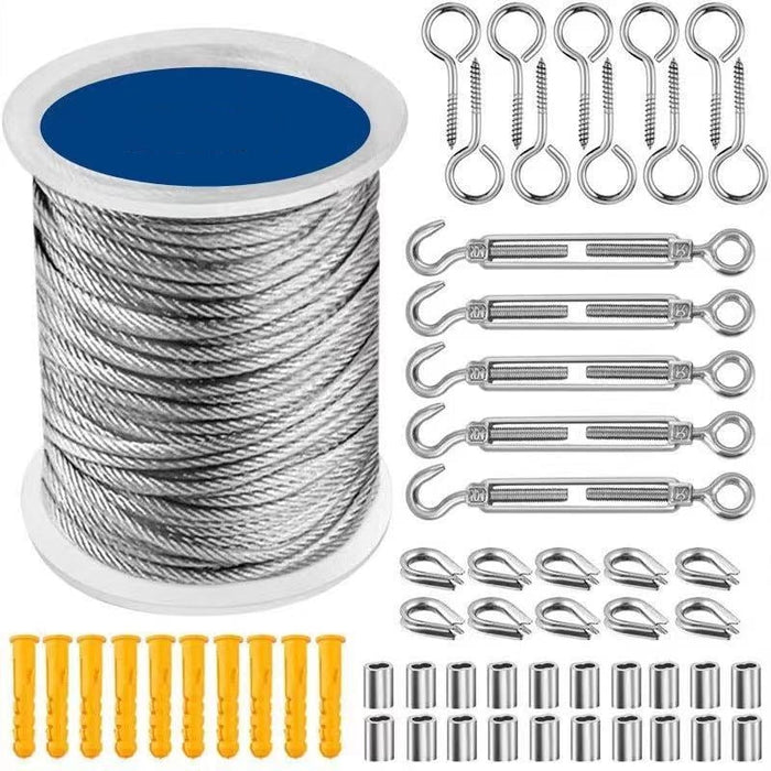 30M Stainless Steel Wire Rope Cable Kit with Turnbuckles & Hooks