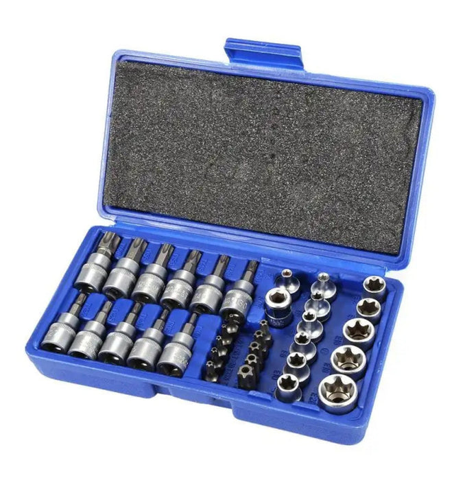 34X E Torx Socket Set Female Start Bit External Hex Torque Tool Garage Car 3/8"
