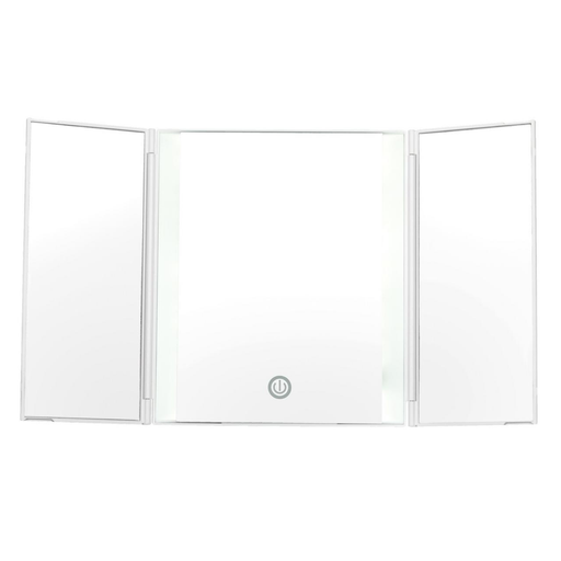 White trifold brochure with a logo on a white background