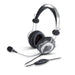 Black and silver headset with microphone on a white background