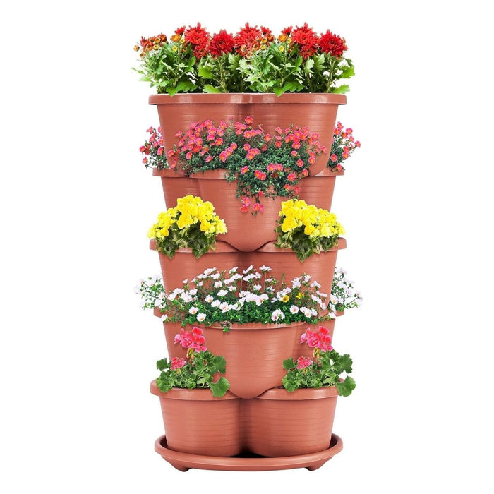 5 Tier Vertical Stackable Planter for Flowers Herbs Vegetables-Terracotta