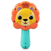 Toy lion with an orange mane and turquoise body on a white background