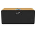 Black rectangular speaker with wooden top and Genius logo on a white background