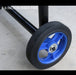 6.8 inch rubber tire with blue rim on a gray background