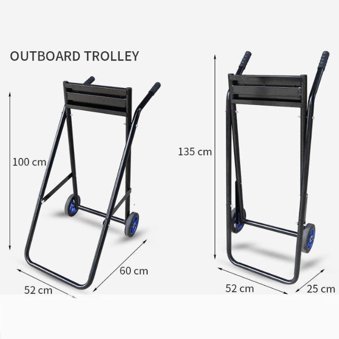 Outboard trolley with dimensions labeled on a white background