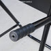 Close-up of a black rubber handle on a metal chair with 'Rubber Handle' text.