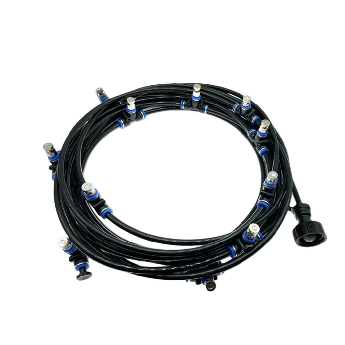 Outdoor Misting Cooling System with 21 Brass Nozzles  with connectors on a white background