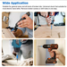 Universal chuck tool being used with various electric hand drills in a workshop setting.