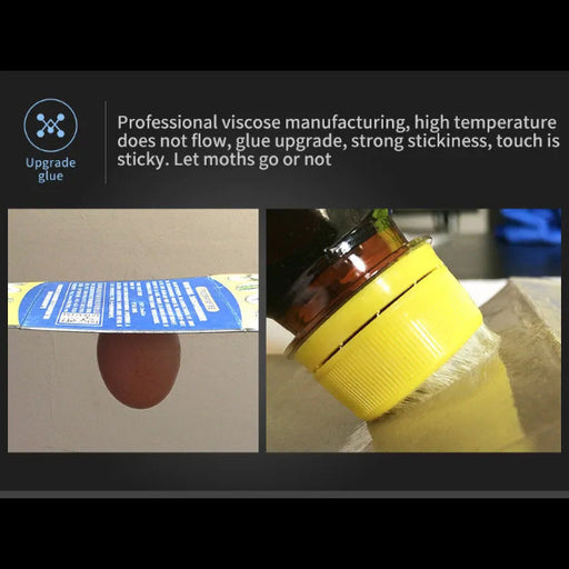 Bottle of glue with a yellow cap on a white surface, with text about glue properties.