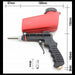Red and black spray gun with measurements on a white background