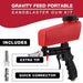 Red and black sandblasting gun with accessories on a white background