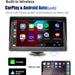 Car navigation system with CarPlay and Android Auto connectivity on a white background