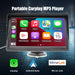 Portable Carplay MP5 Player with app icons on a screen, featuring Carplay, Android Auto, and Mirror Link logos.