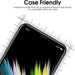 Smartphone with colorful display on a white background, featuring text about case compatibility.