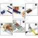 Step-by-step guide on using a knife sharpener with close-up details.