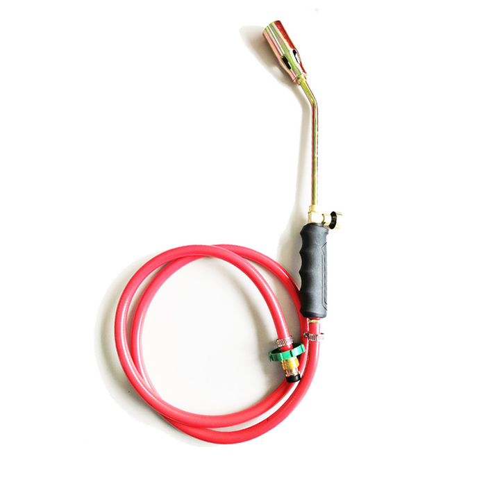 Red hose with a nozzle on a white background