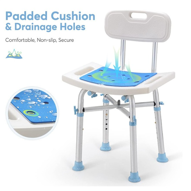 Heavy Duty Shower Chair with Back Height Adjustable