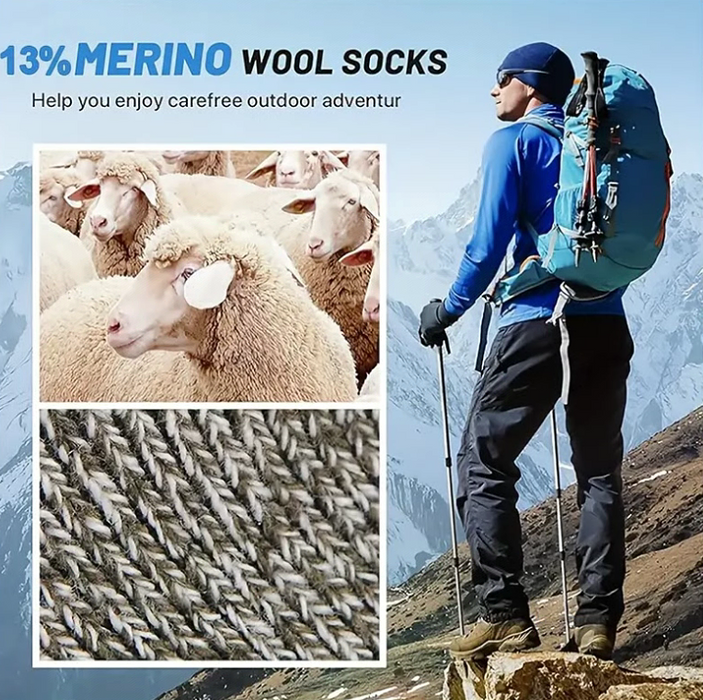 5 Pairs Men's Merino Wool Hiking Socks – Thick Warm Winter Crew Socks