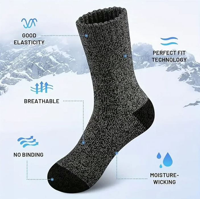 5 Pairs Men's Merino Wool Hiking Socks – Thick Warm Winter Crew Socks