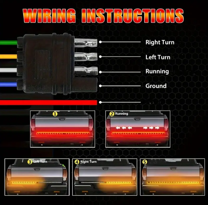 LED Tailgate Light Bar Strip 12V Flexible Switchback Red Amber Turn Signal Light