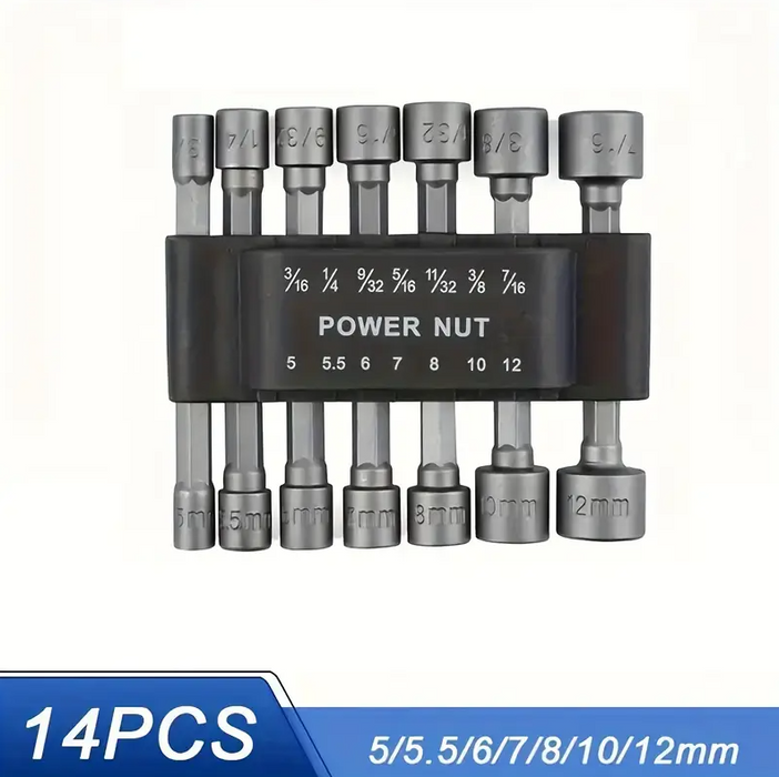 14Pcs 1/4 Inch Hex Shank Power Nut Driver Drill Bit Set Socket Wrench