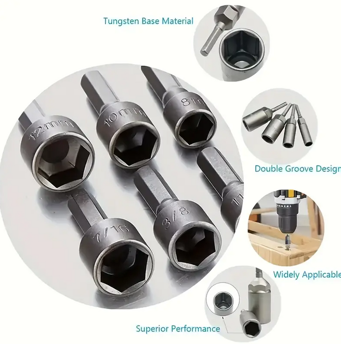 14Pcs 1/4 Inch Hex Shank Power Nut Driver Drill Bit Set Socket Wrench