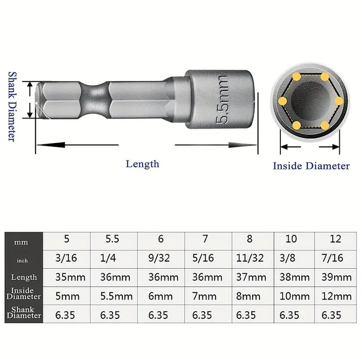 14Pcs 1/4 Inch Hex Shank Power Nut Driver Drill Bit Set Socket Wrench