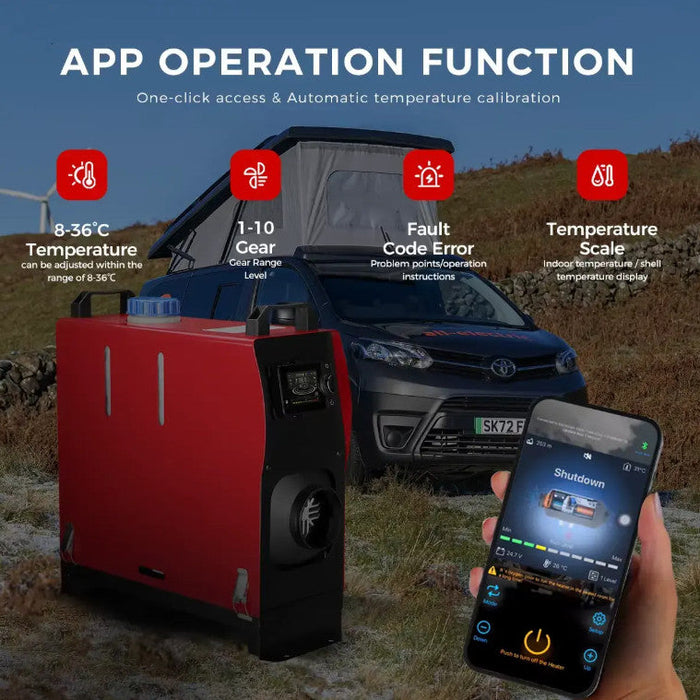 8KW 12V All-in-One Diesel Air Heater with Bluetooth App Control for Caravan, RV & Motorhome