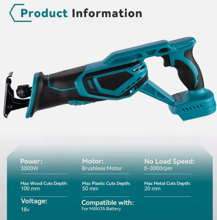 Brushless Cordless Reciprocating Saw for Makita 18V Battery with 4 Blades