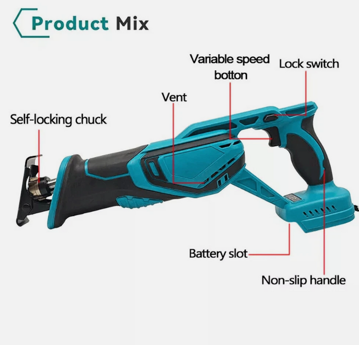 Brushless Cordless Reciprocating Saw for Makita 18V Battery with 4 Blades