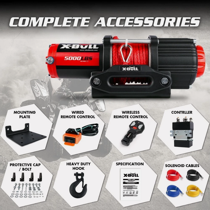 X-BULL 5000lbs 12V Electric Winch with Synthetic Rope & Wireless Remote