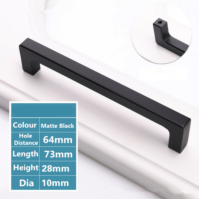 64MM Kitchen Cabinet Handle Drawer Black Cupboard Knob