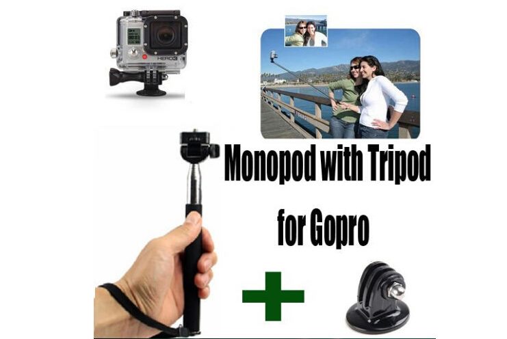Extendable Pole Monopod Tripod Adapter for GoPro