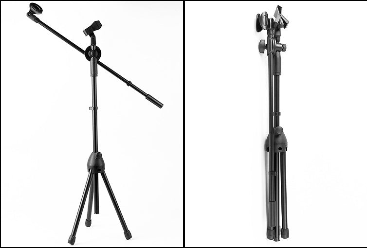 Telescopic Boom Microphone Stand Adjustable Mic Holder Tripod Two Clip 1 to 2 M