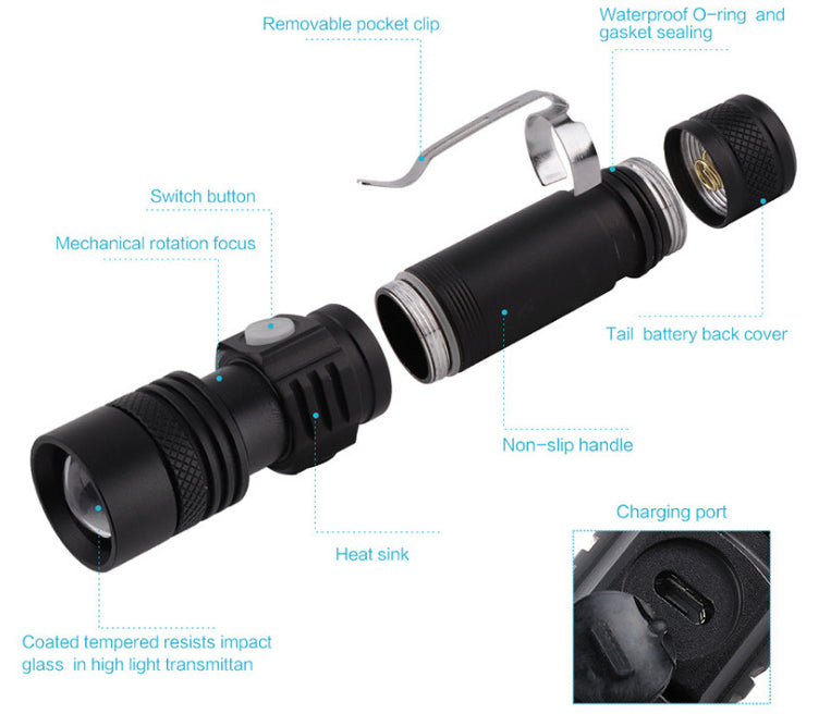 2000LM Super Bright Led flashlight USB linternal led torch T6