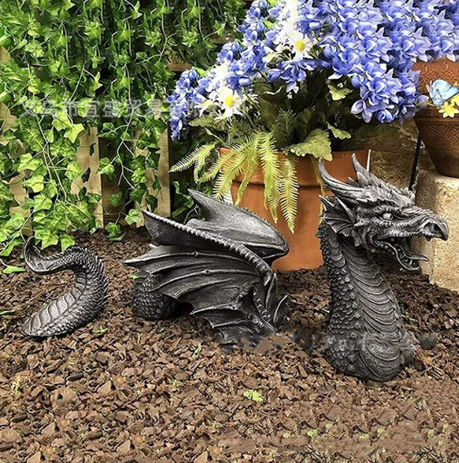 Dragon Garden Statue Decor Gothic Resin Ornament for Outdoor Decor