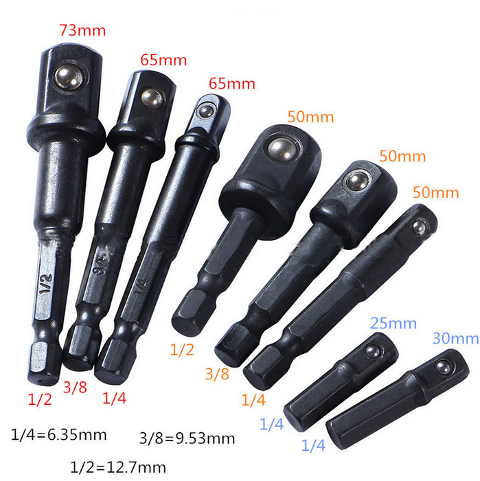 12Pc Drill Socket Adapter Set Impact Nut Driver Hex Extension Bit 1/4" 3/8" 1/2"