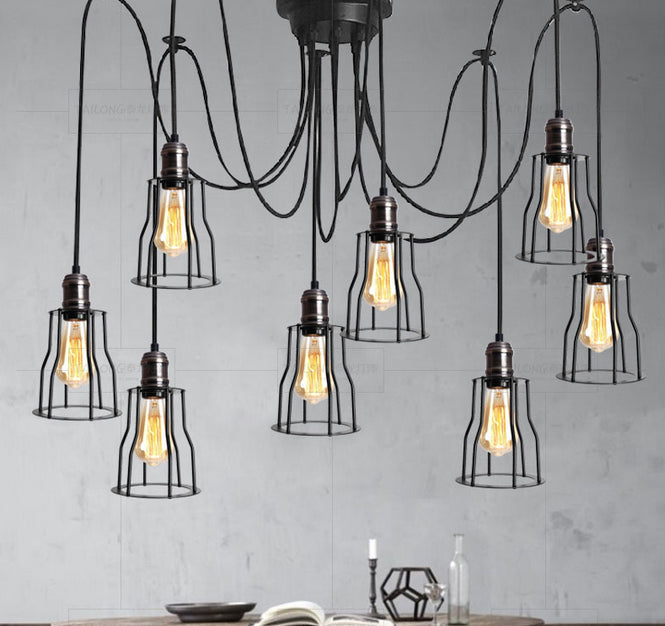 8 Heads Cage Hanging Lamp Pendant Light