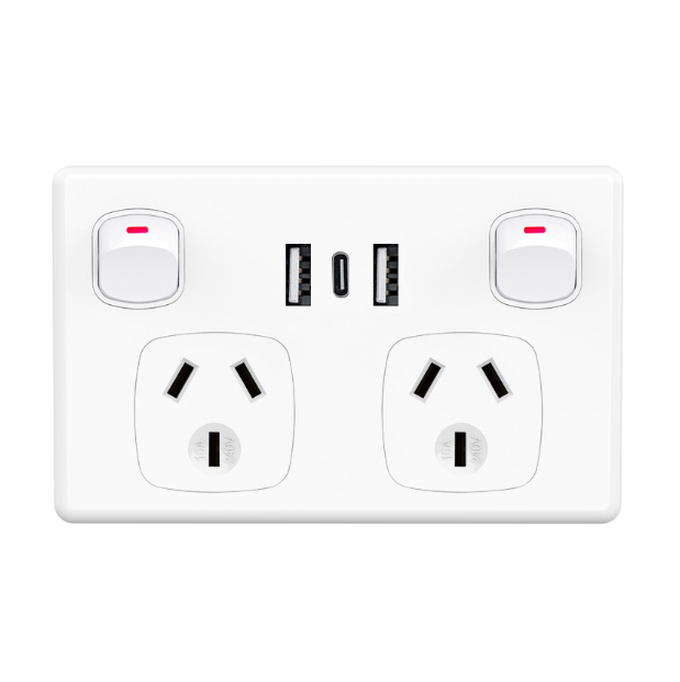 USB Type C Wall Socket Power Point - White