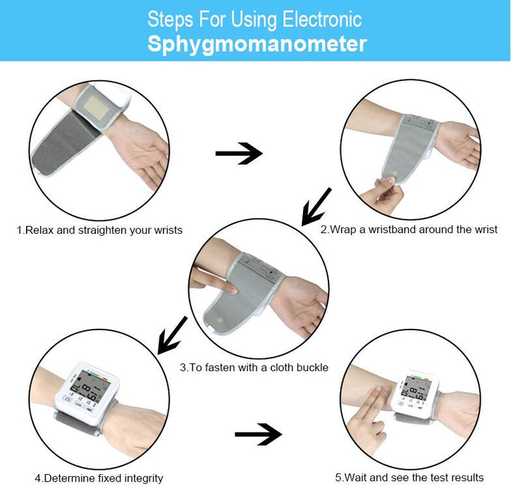 Automatic Wrist Blood Pressure Monitor with Heart Rate Pulse & LCD Display