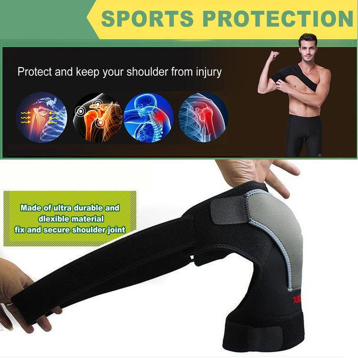 Left Shoulder Adjustable Support Brace Compression Strap Heat Patch Protection Sports